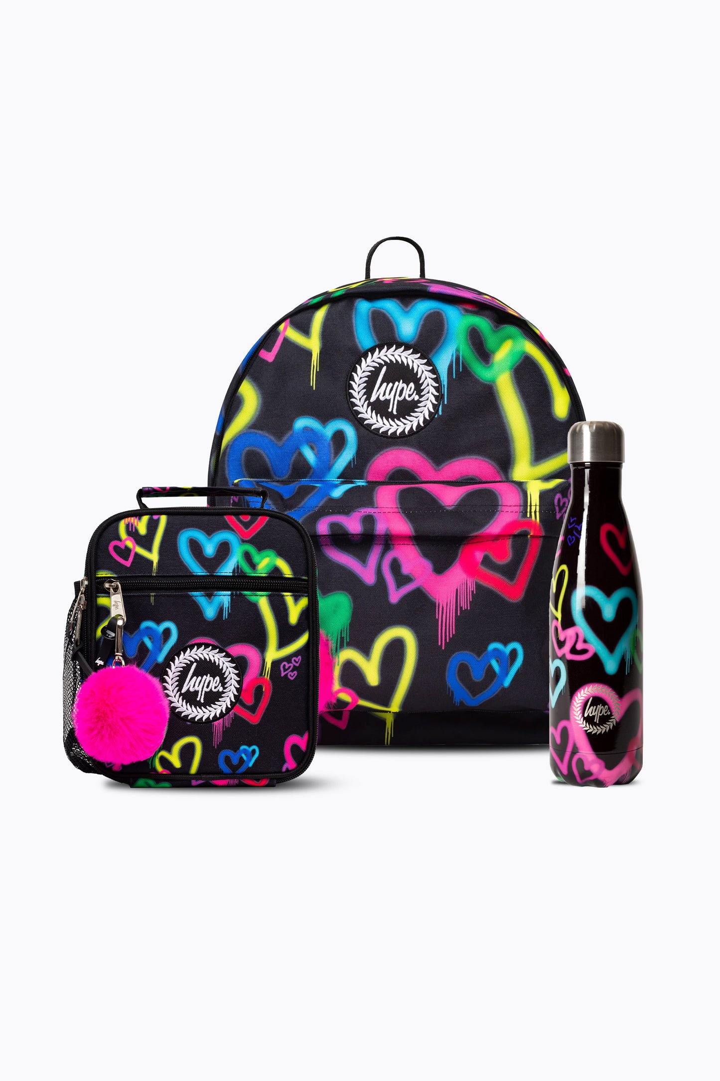 Hype Girls Black Graffiti Hearts Lunchbag & Bottle Bundle