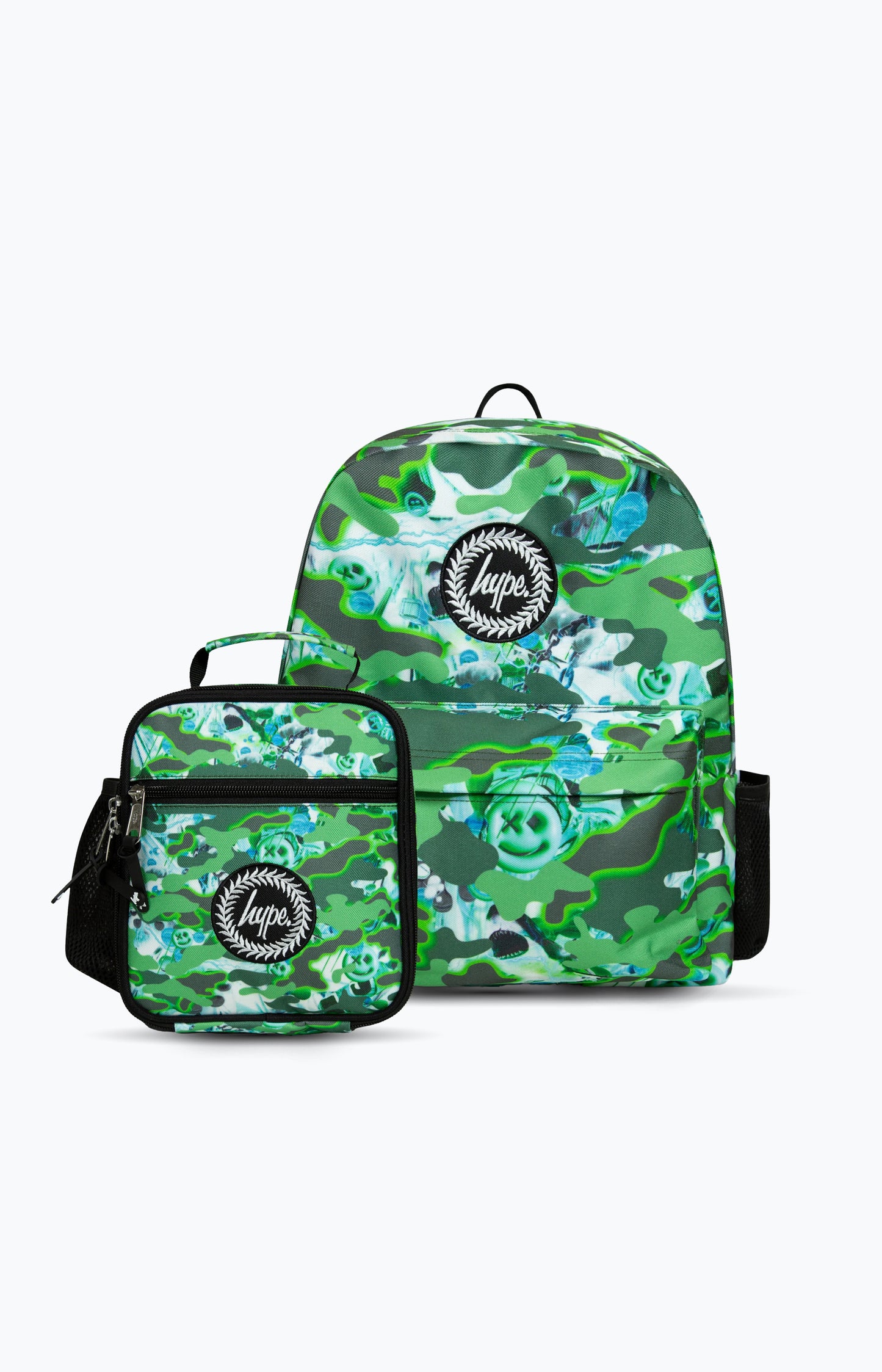Hype Unisex Green Shark Smile Camo Fade Backpack & Lunchbag Bundle