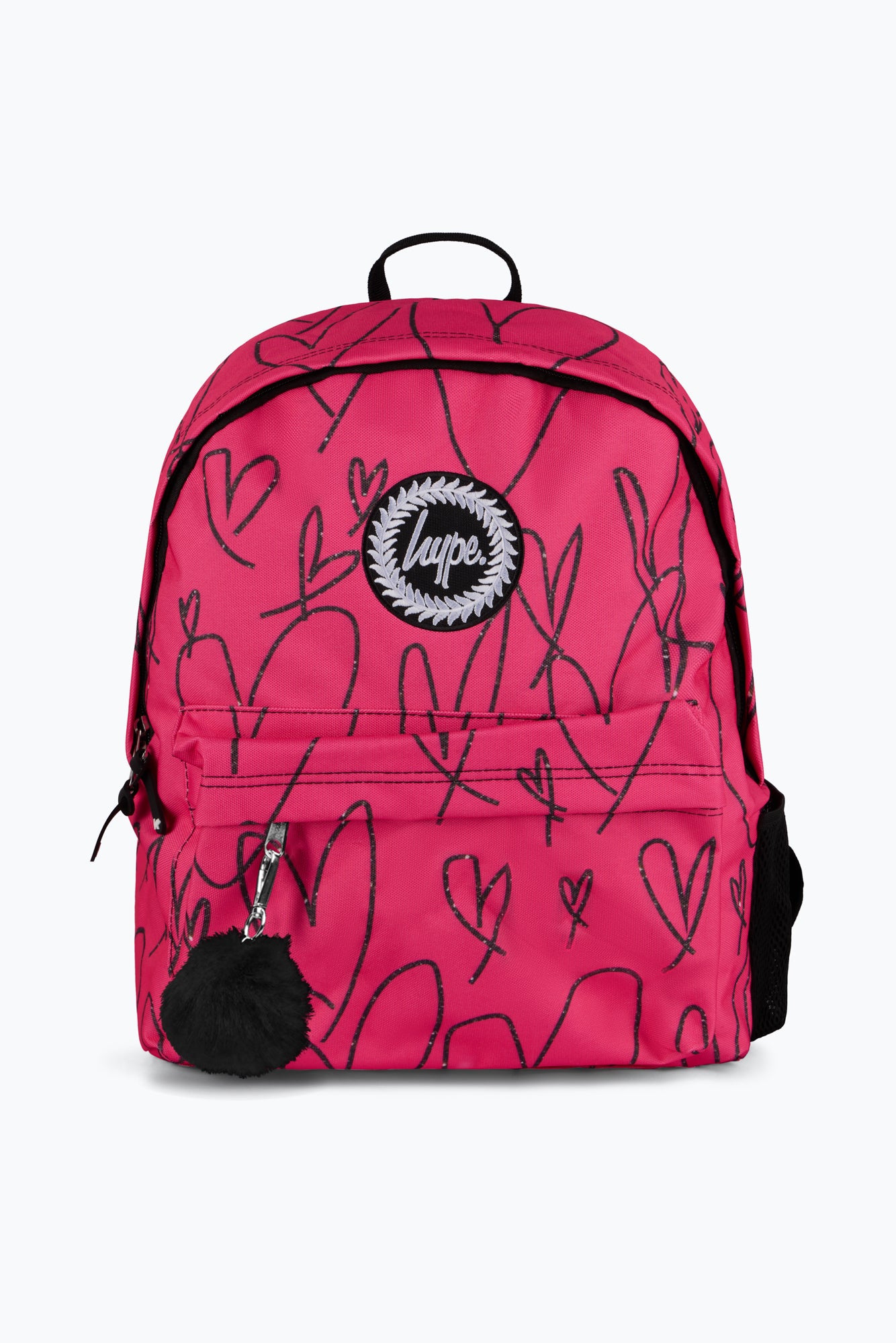 Hype Unisex Pink/Black Glitter Scribble Hearts Backpack