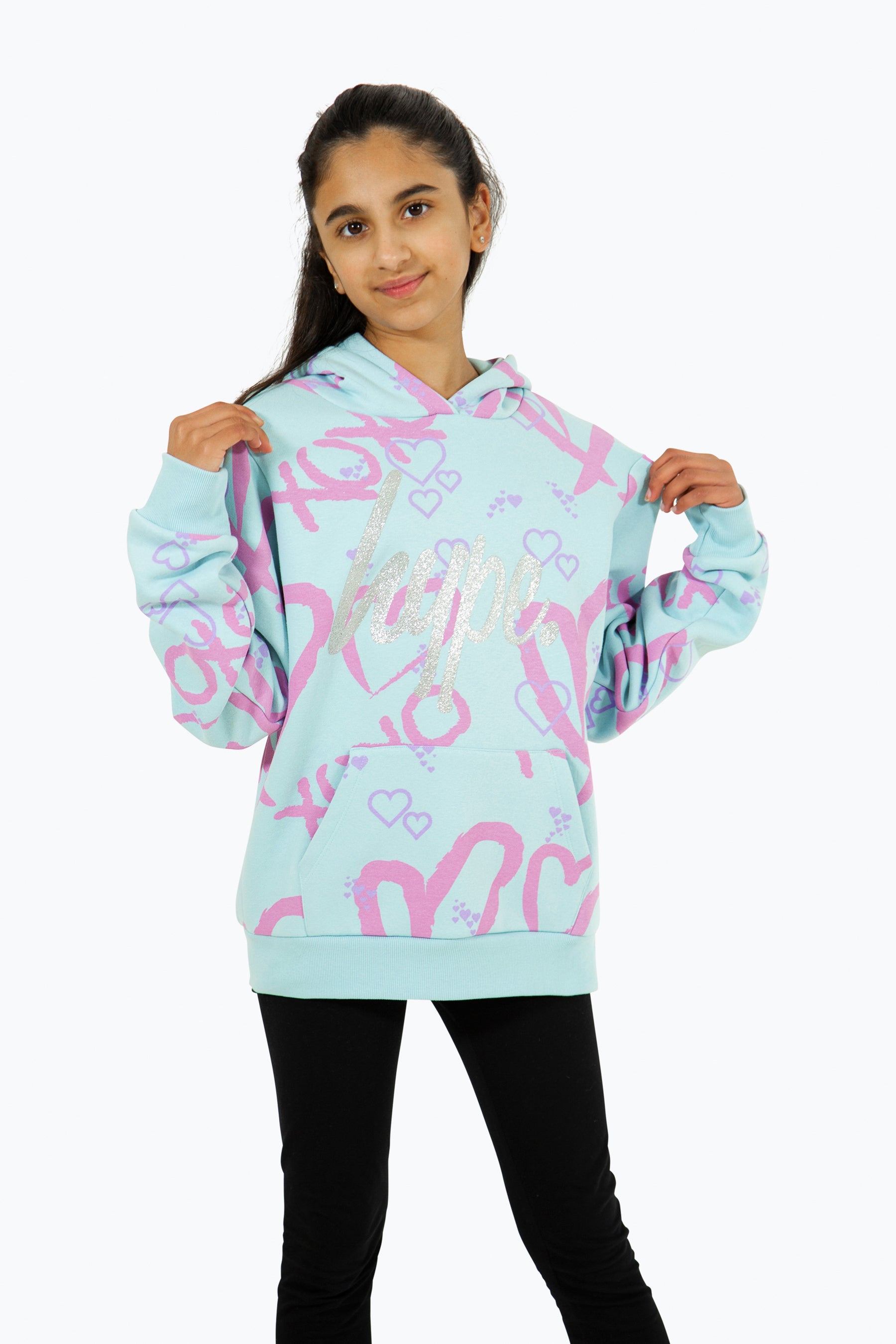 Buy Light Blue Heart Xoxo Girls Hoodie | Blue Hoodie