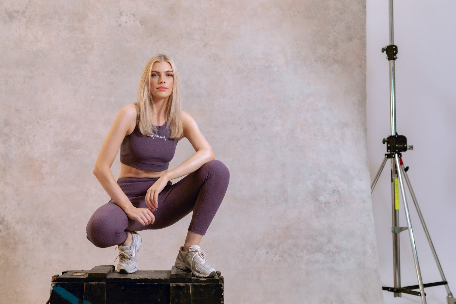 Woman wearing Just Hype Bralet and Leggings set from the AW22 Womenswear collection. Shop now!