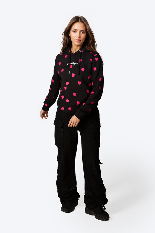 HYPE WOMENS BLACK SCATTER HEART SCRIBBLE PULLOVER HOODIE