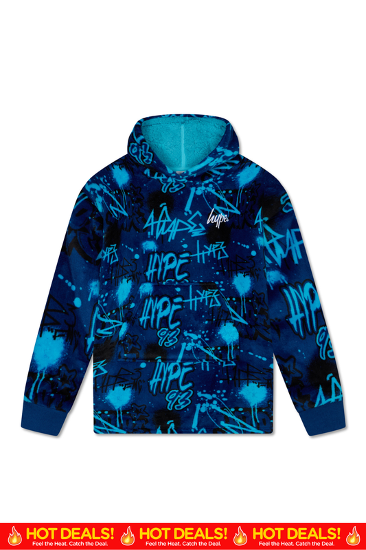 Hype Boys Blue Graffiti Oversized Blanket Hoodie