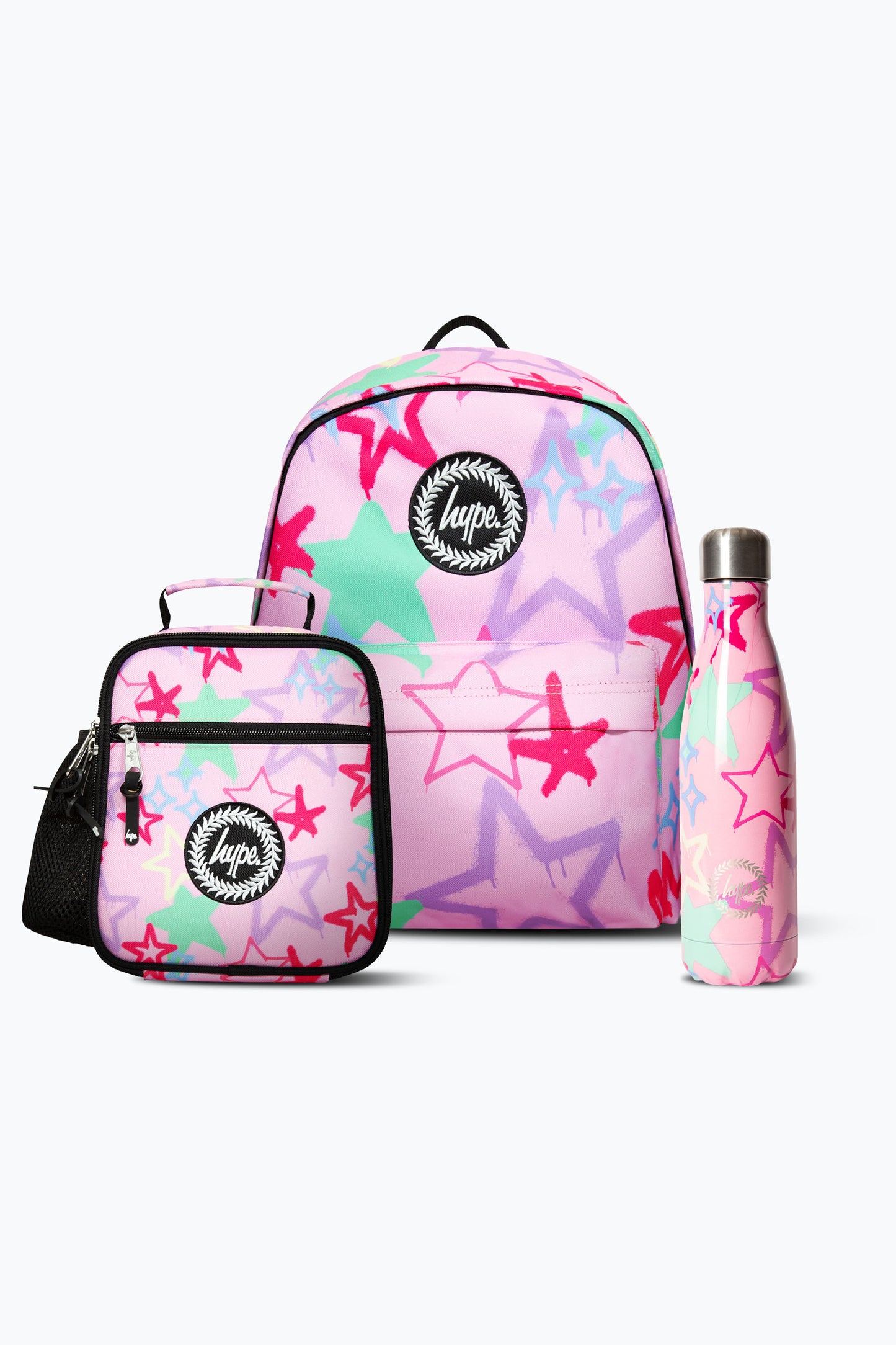 Hype Girls Pink Graffiti Stars Backpack, Lunchbag & Bottle Bundle