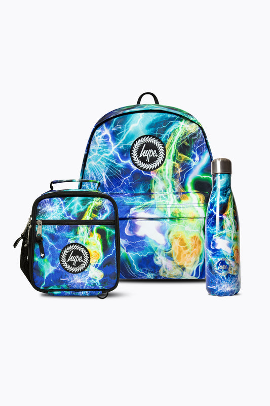 Hype Boys Blue Lightning Storm Backpack, Lunchbag & Bottle Bundle