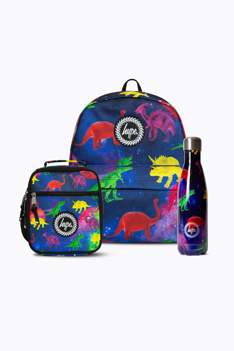 HYPE BOYS MULTI SPACE DINOSAURS BACKPACK, LUNCHBAG & BOTTLE BUNDLE