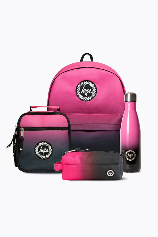 Hype Girls Black/Pink Fade Backpack, Lunchbag, Pencil Case & Bottle Bundle
