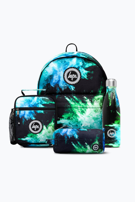 Hype Boys Blue/Green Chalk Dust Backpack, Lunchbag, Pencil Case & Bottle Bundle