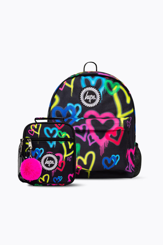 Hype Girls Black Graffiti Heart Backpack & Lunch Bag Bundle
