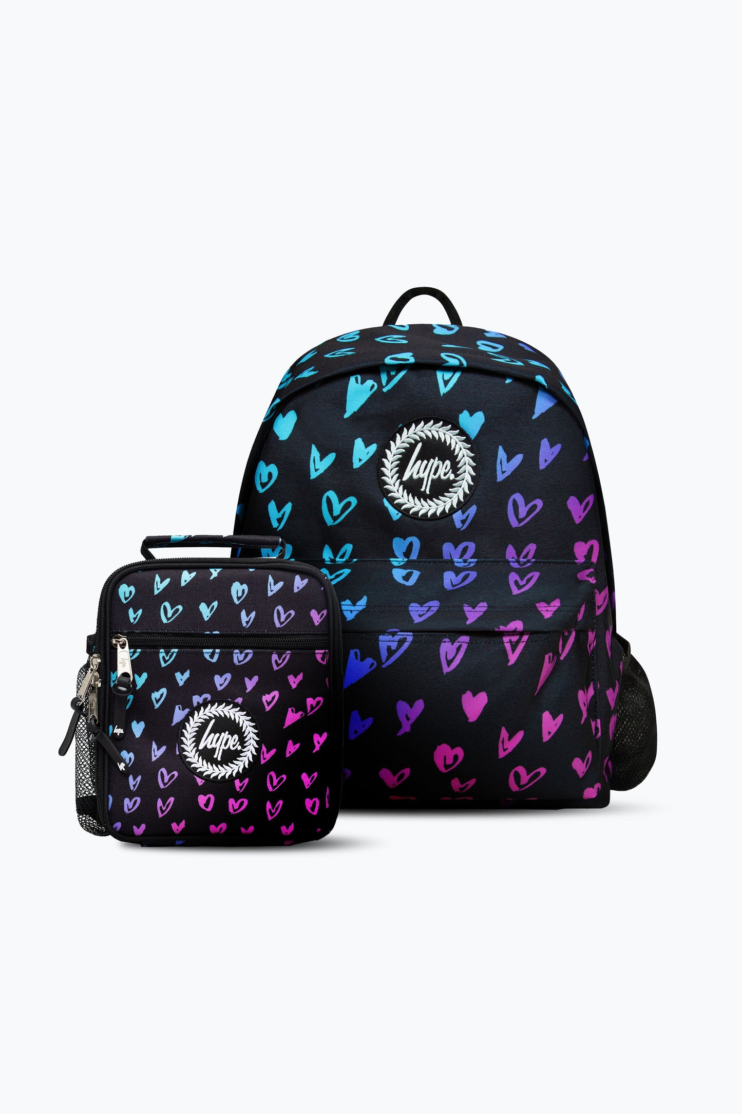 Hype Girls Black Scribble Heart Crest Backpack & Lunch Bag Bundle