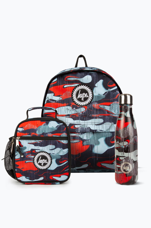 HYPE MULTI OUTLINE DRIPS CAMO BACKPACK, LUNCH BOX & BOTTLE BUNDLE