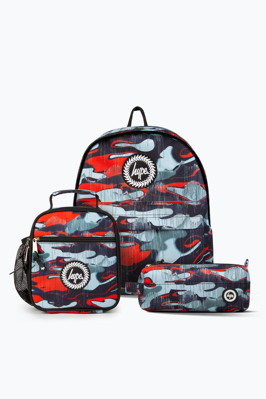 HYPE MULTI OUTLINE DRIPS CAMO BACKPACK, LUNCH BOX & PENCIL CASE BUNDLE