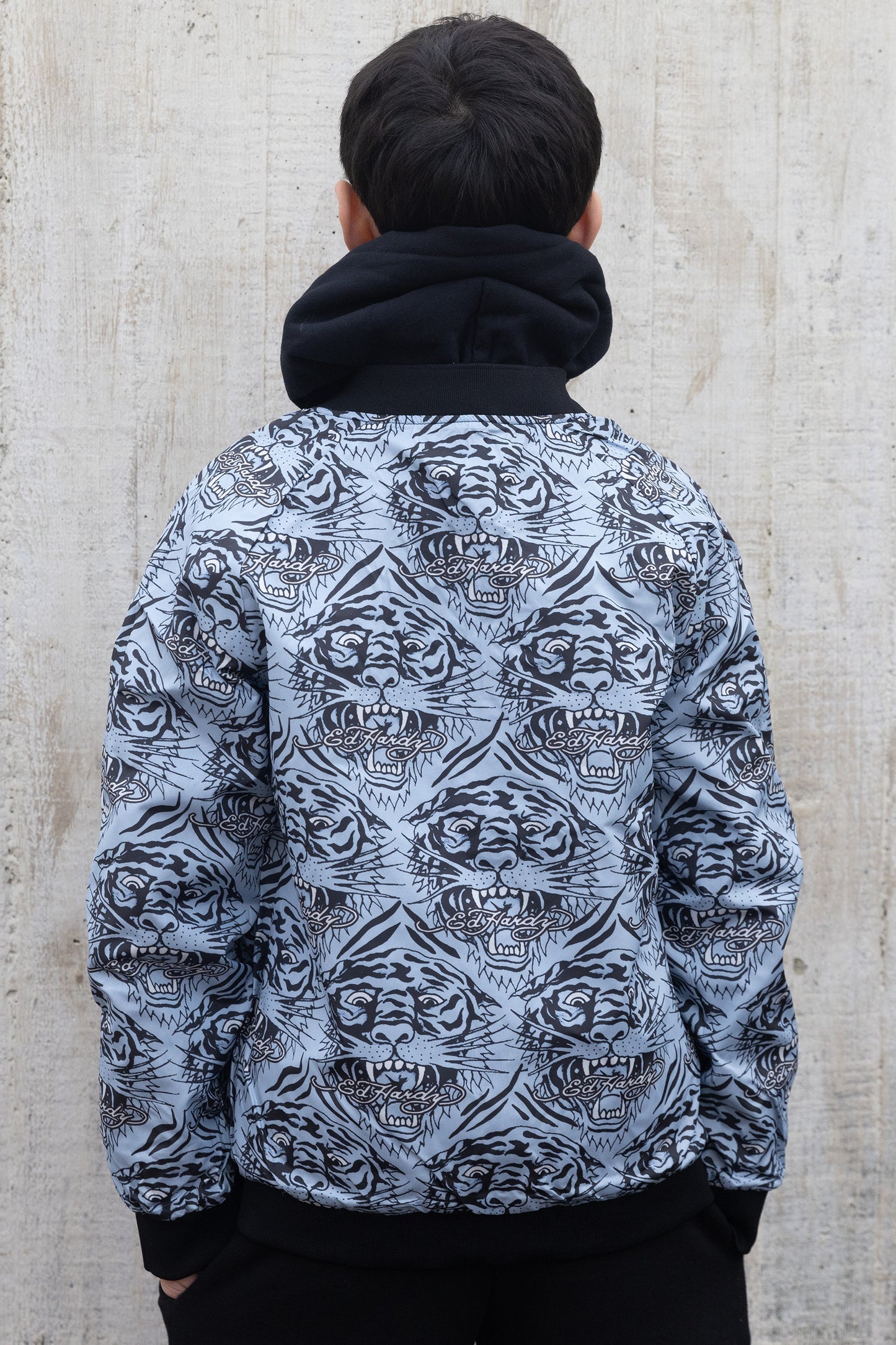 Hype X Ed Hardy Boys Black Reversible Allover Tiger Souvenir Jacket