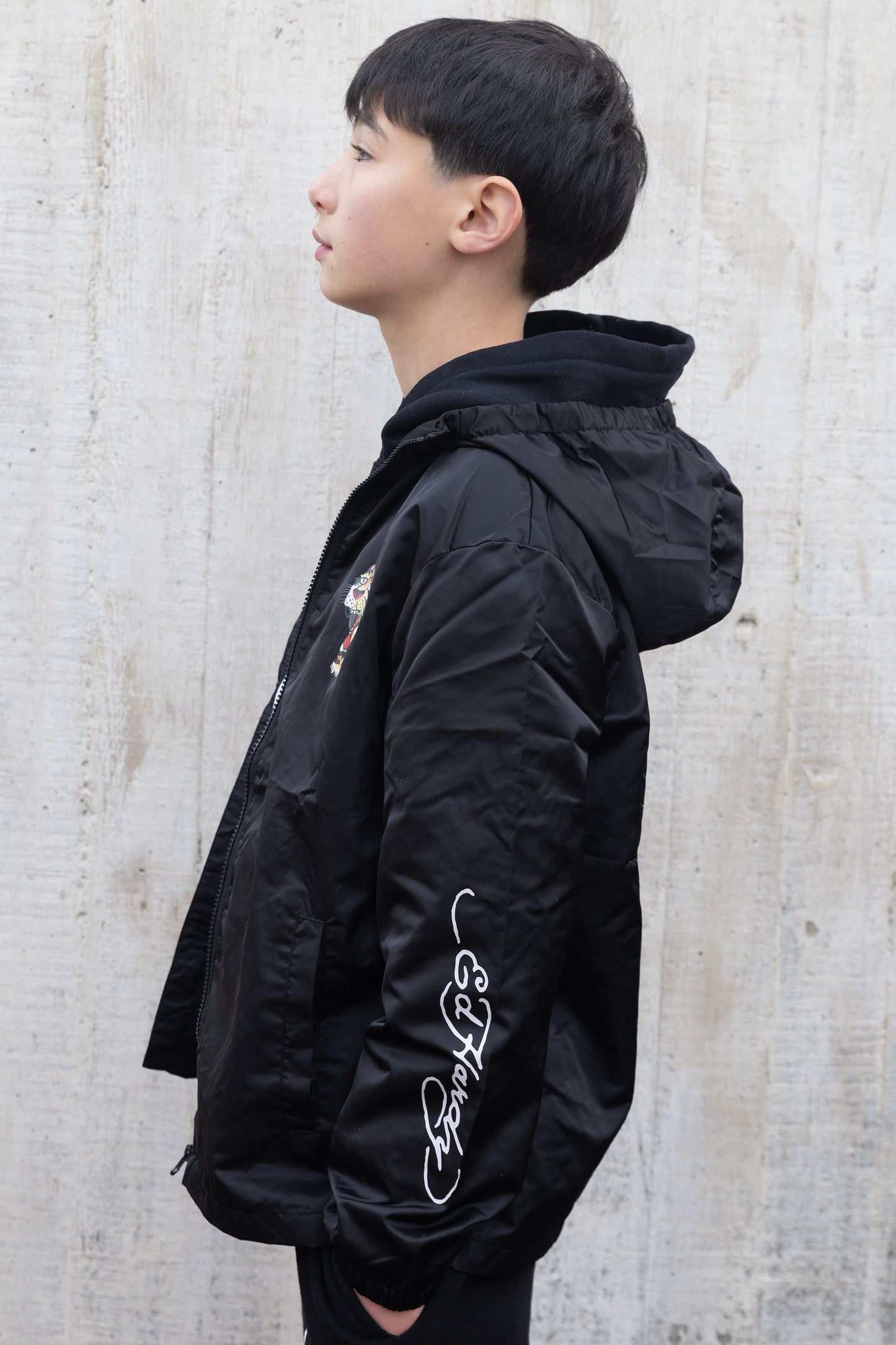 Hype X Ed Hardy Boys Lightweight Hooded Black Jacket