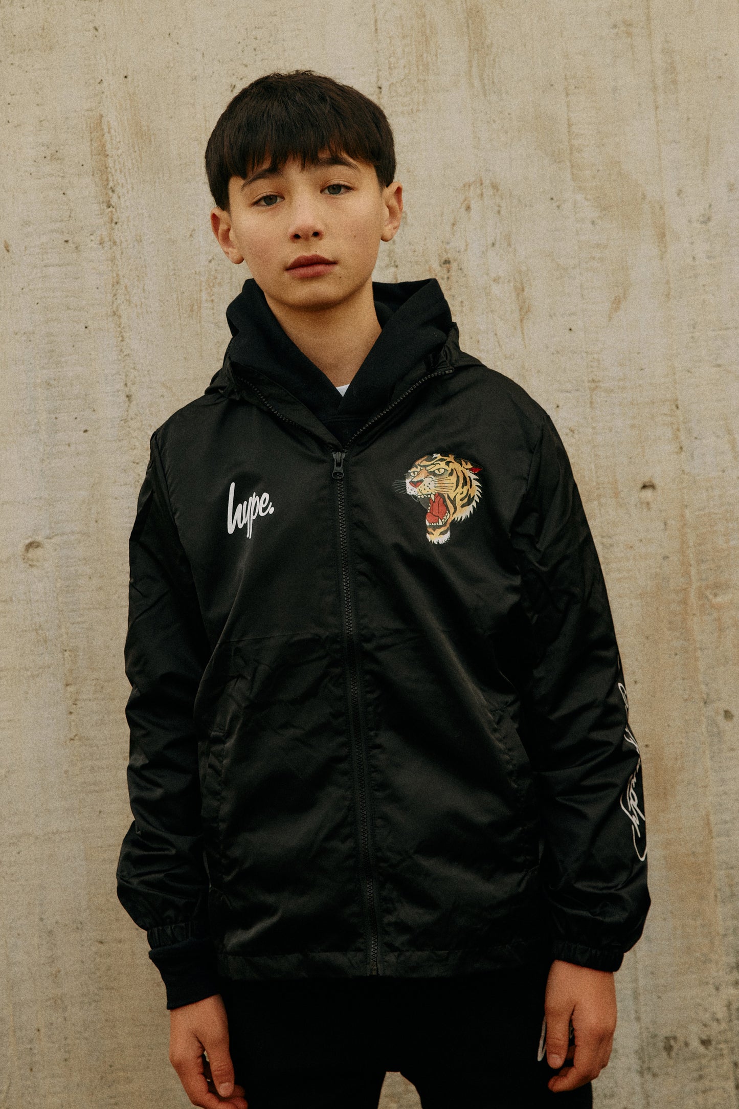 Hype X Ed Hardy Boys Lightweight Hooded Black Jacket