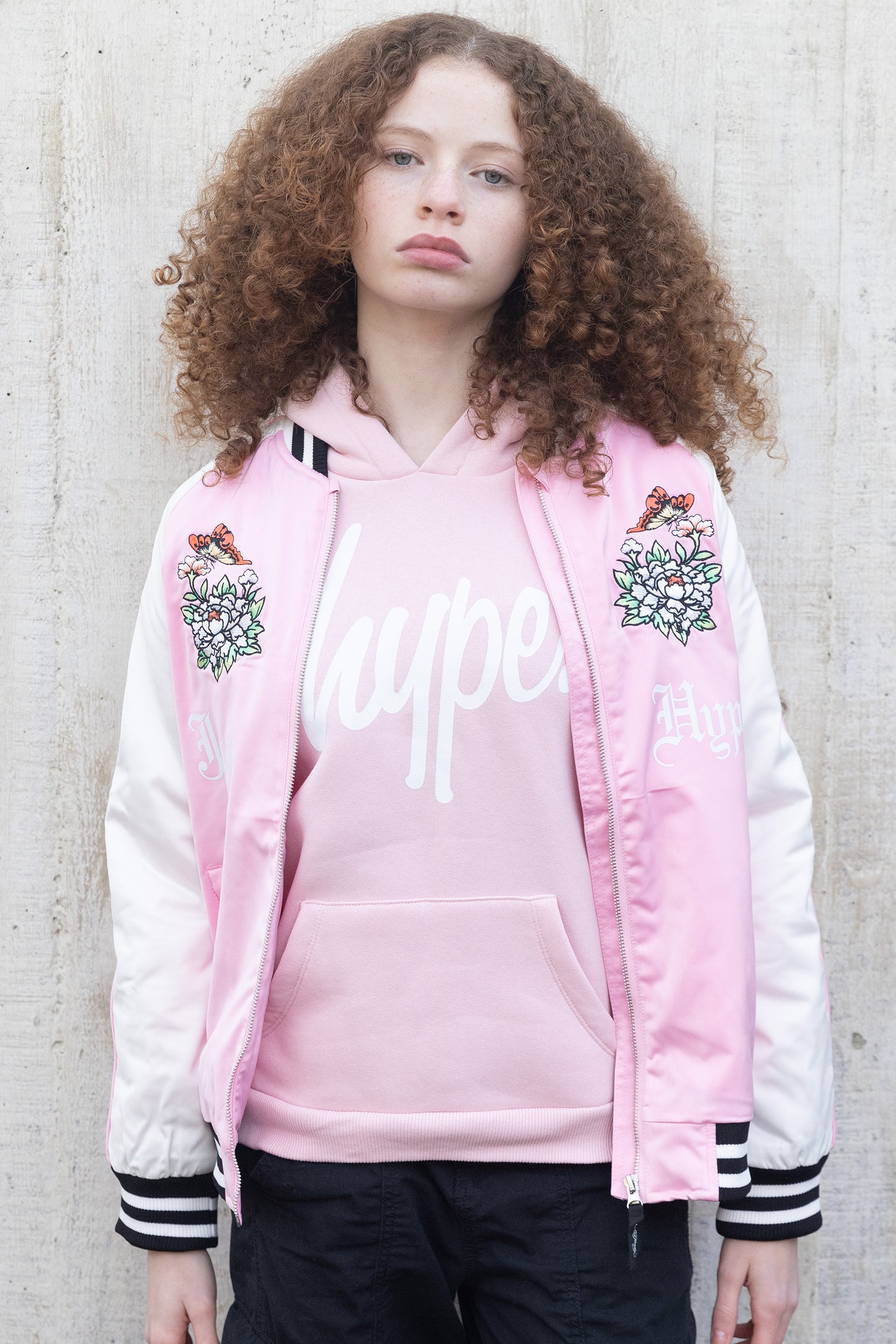 Hype X Ed Hardy Girls Pink Jacket Floral Souvenir Jacket