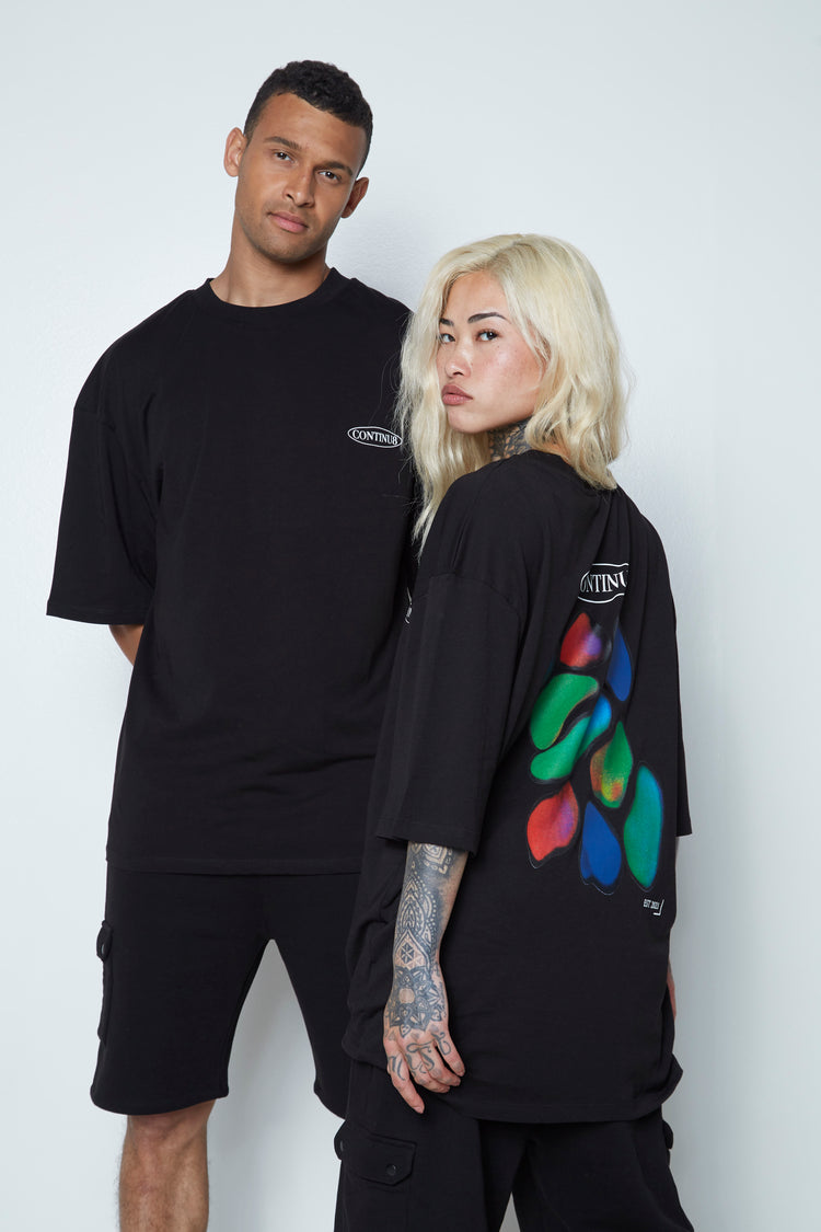 CONTINU8 UNISEX BLACK COLOUR BLOB BOXY T-SHIRT