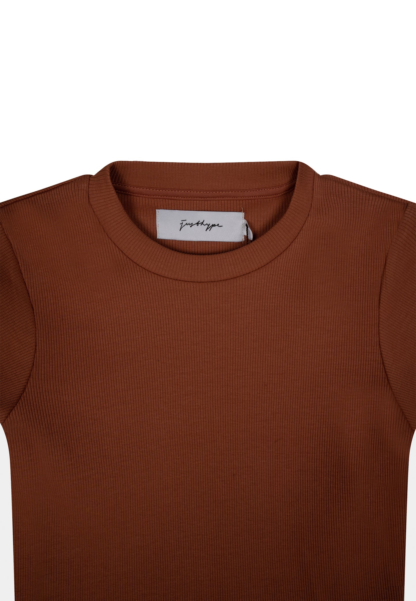 Justhype Womens Chocolate Ribbed Cropped T-Shirt