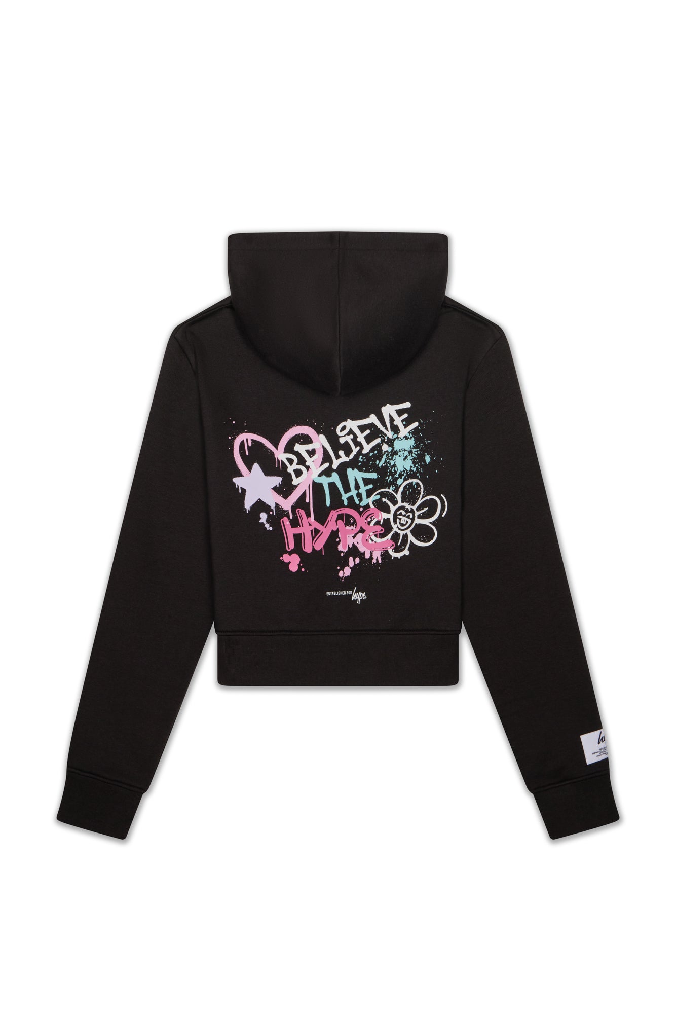 Hype Girls Black Graffiti Cropped Hoodie
