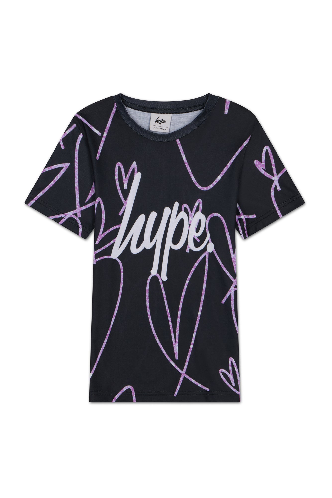 Hype Girls Black Scribble Hearts T-Shirt