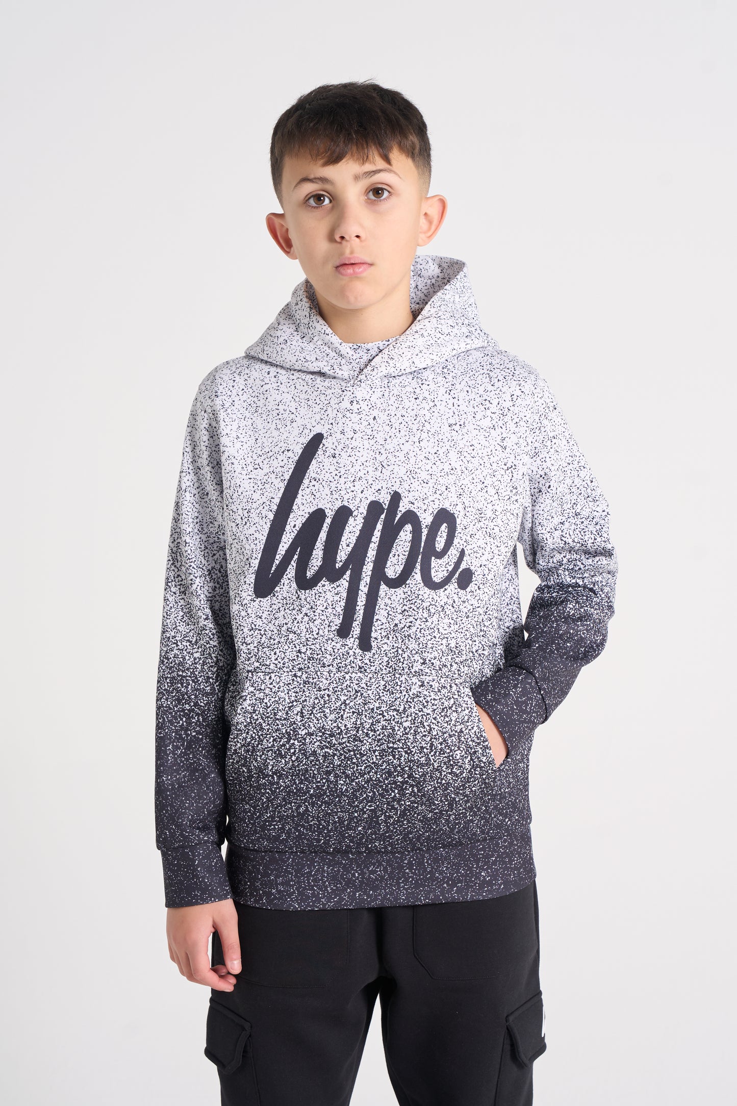 Hype Boys Black/White Speckle Fade Hoodie