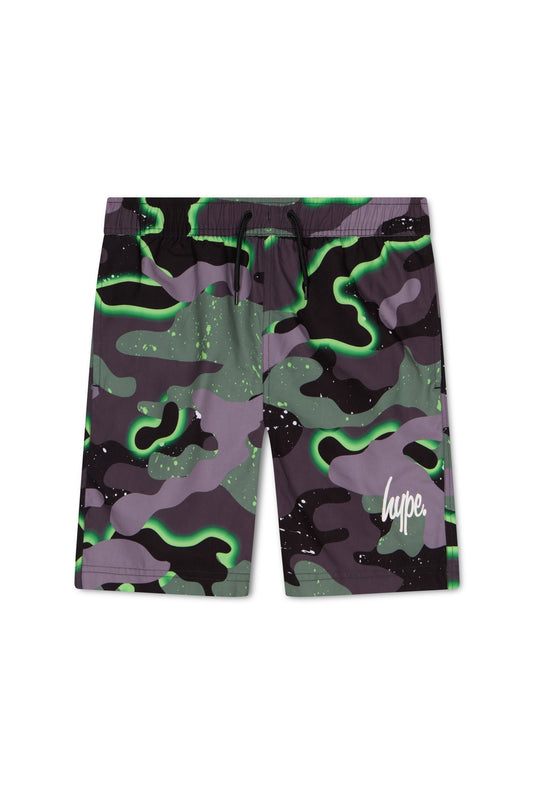 Hype Boys Green Glow Camouflage Swim Shorts