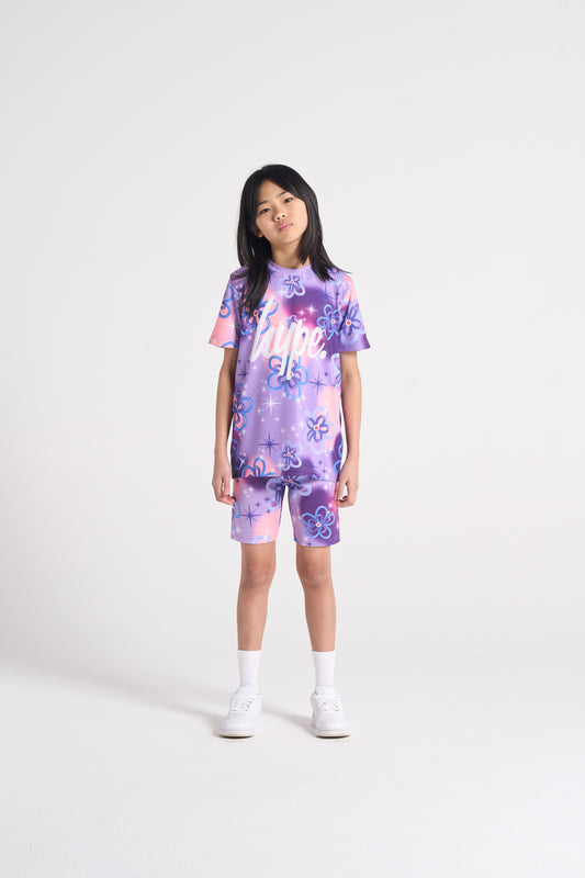 Hype Girls Purple Sparkle Flower Cycling Shorts