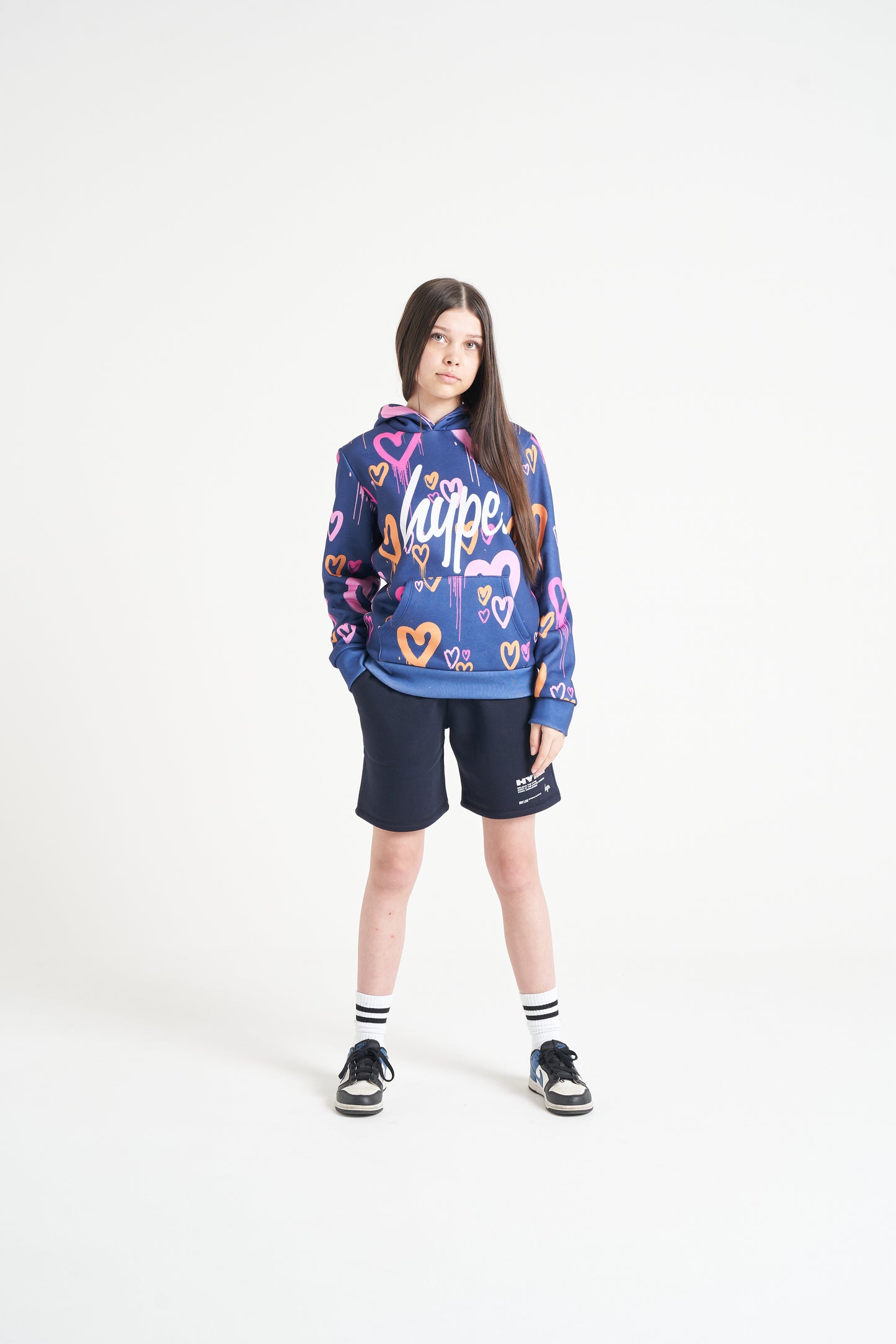 Hype Girls Navy Heart Drips Hoodie