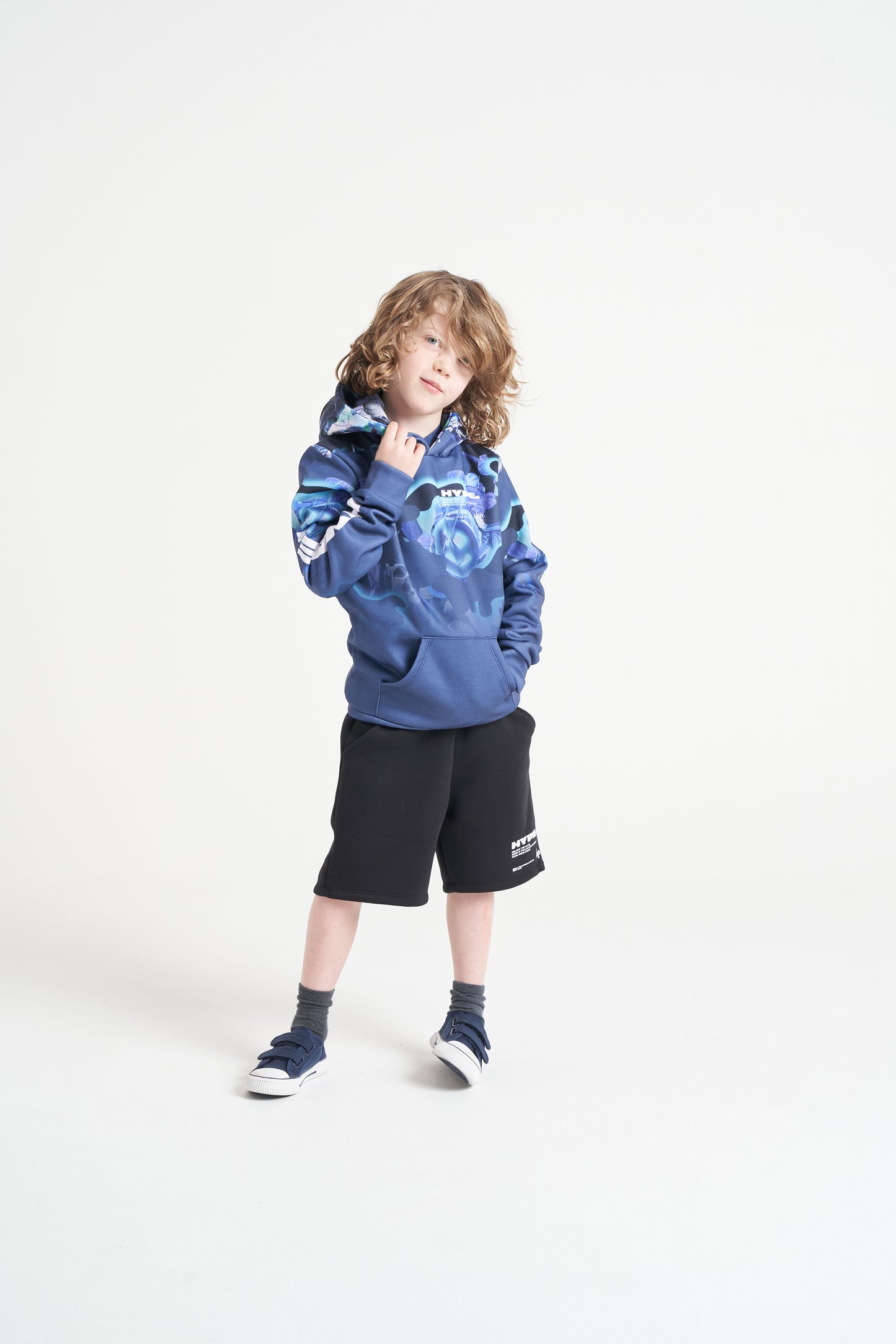 Hype Boys Blue Shark Smile Camo Hoodie