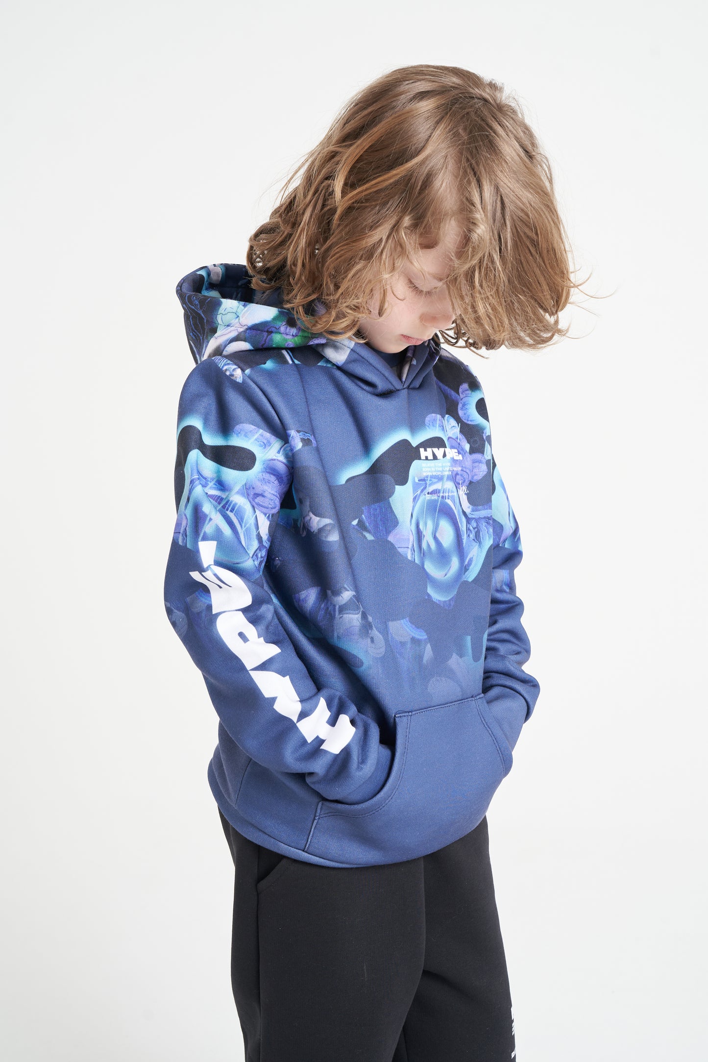 Hype Boys Blue Shark Smile Camo Hoodie