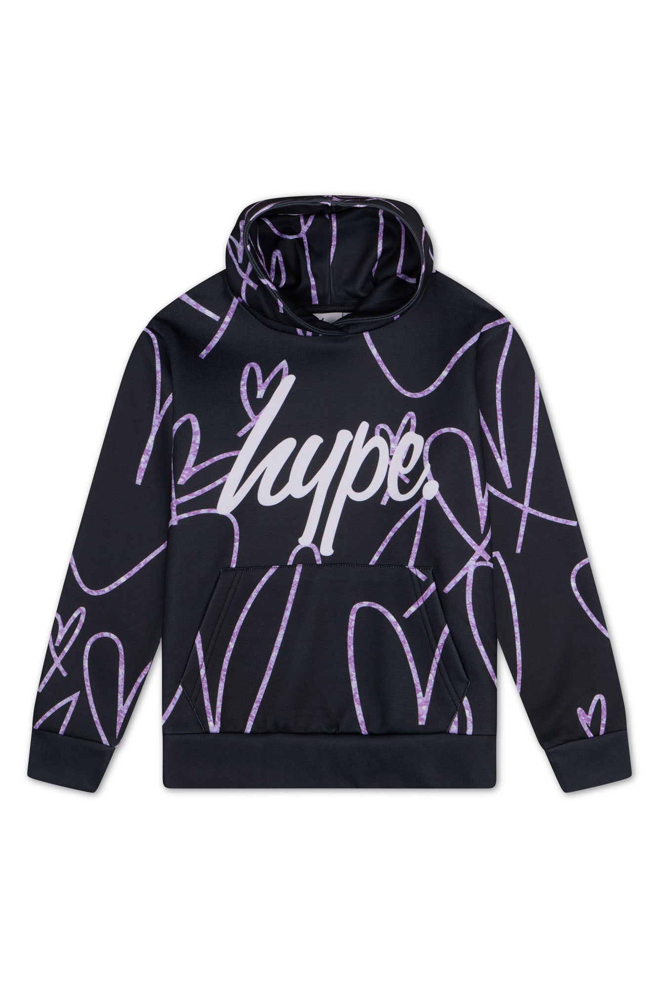 Hype Girls Black Scribble Hearts Hoodie