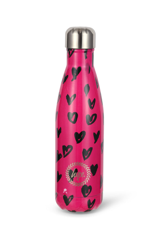 Hype Unisex Pink/Black Scribble Hearts Thermal Water Bottle
