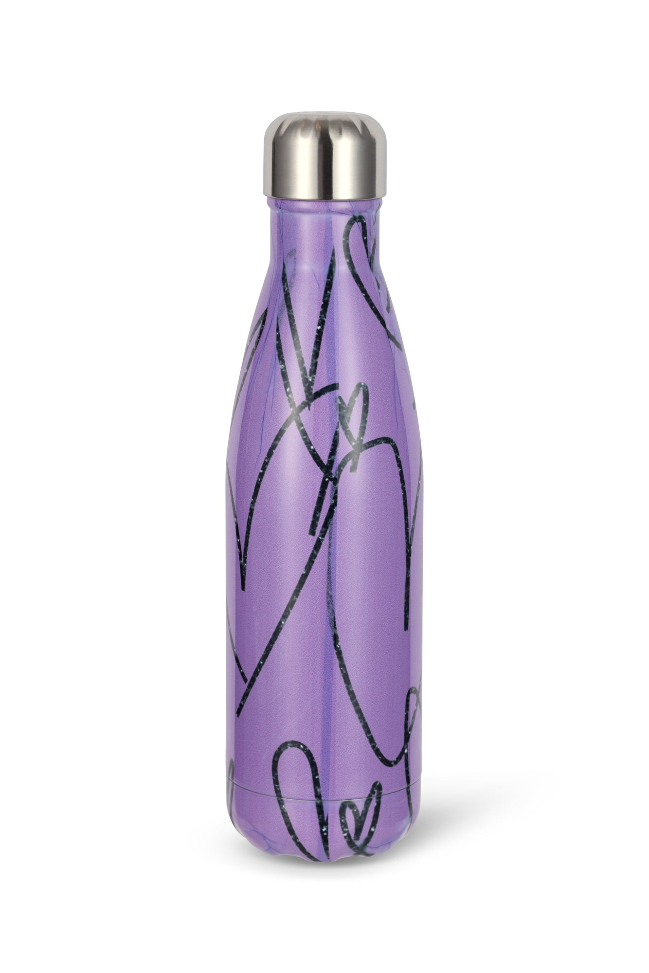 Hype Unisex Purple Scribble Hearts Thermal Water Bottle