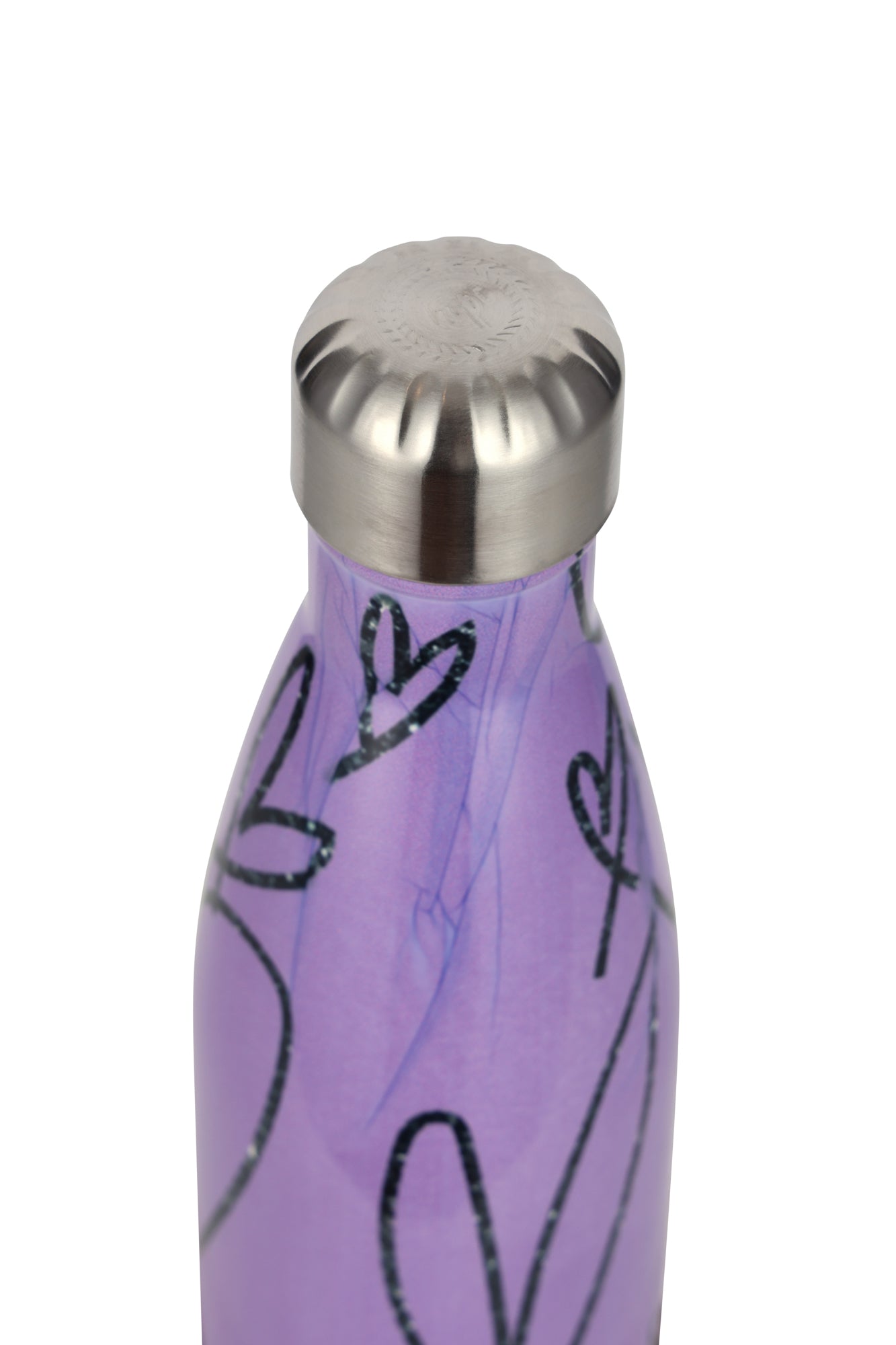 Hype Unisex Purple Scribble Hearts Thermal Water Bottle