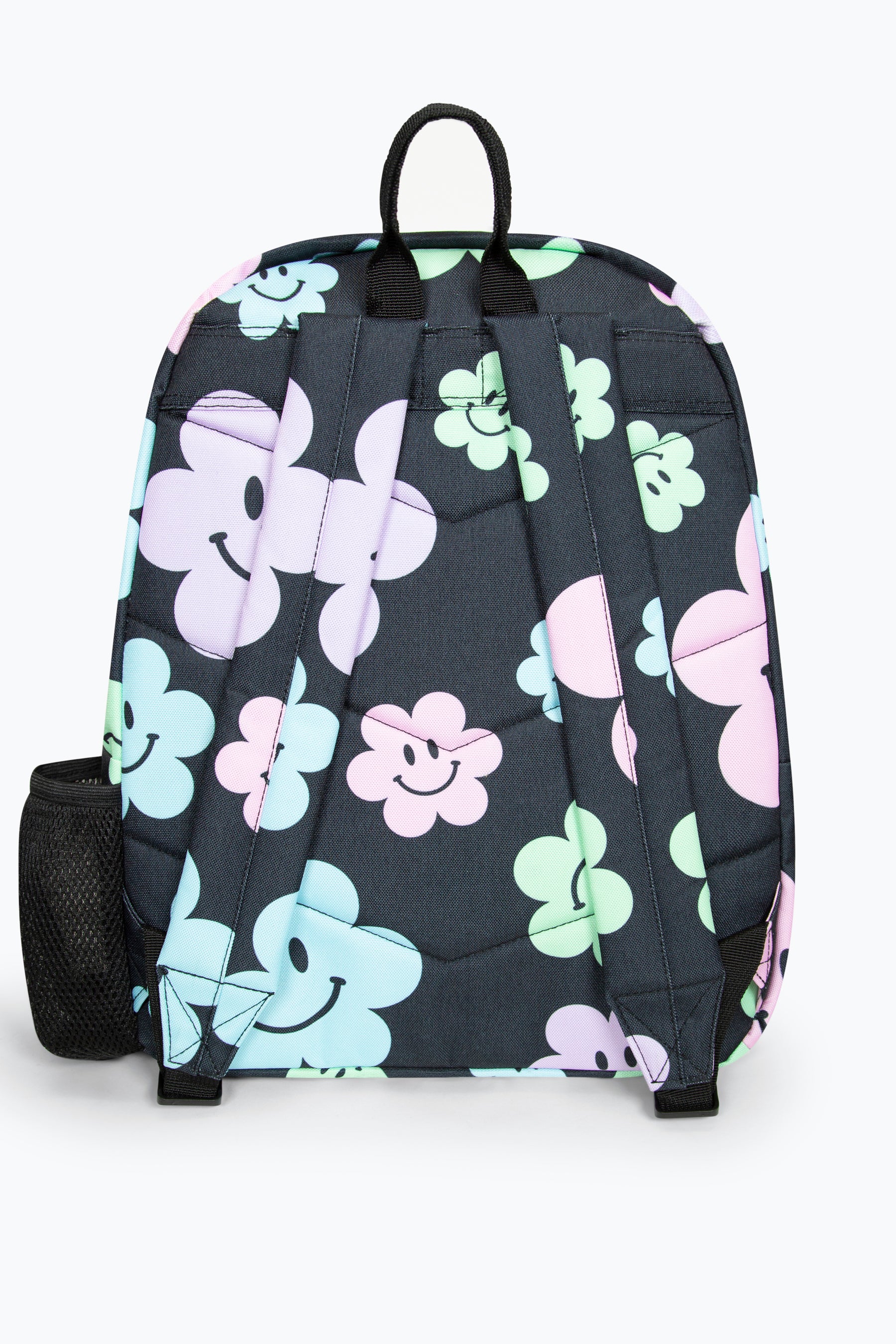 black leather backpack with flowers Hype Girls Iconic Black Happy Flower Backpack