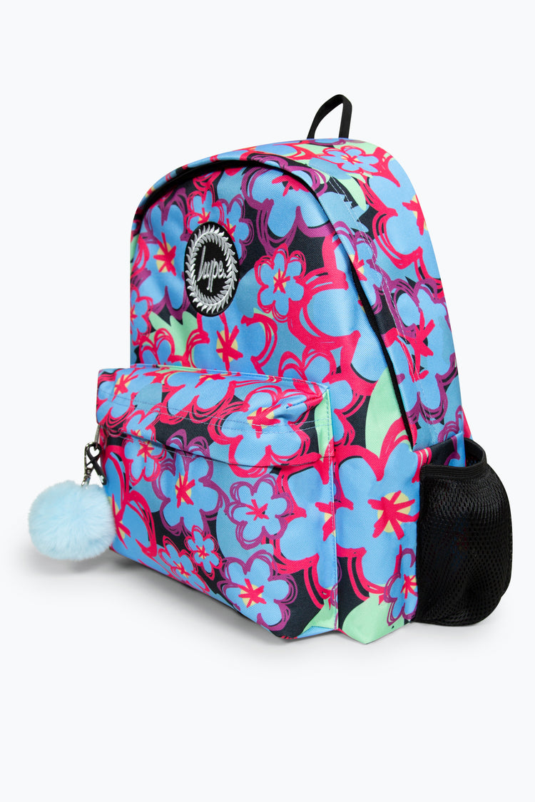 Hype Girls Iconic Multicoloured Blue Backpack with Flowers