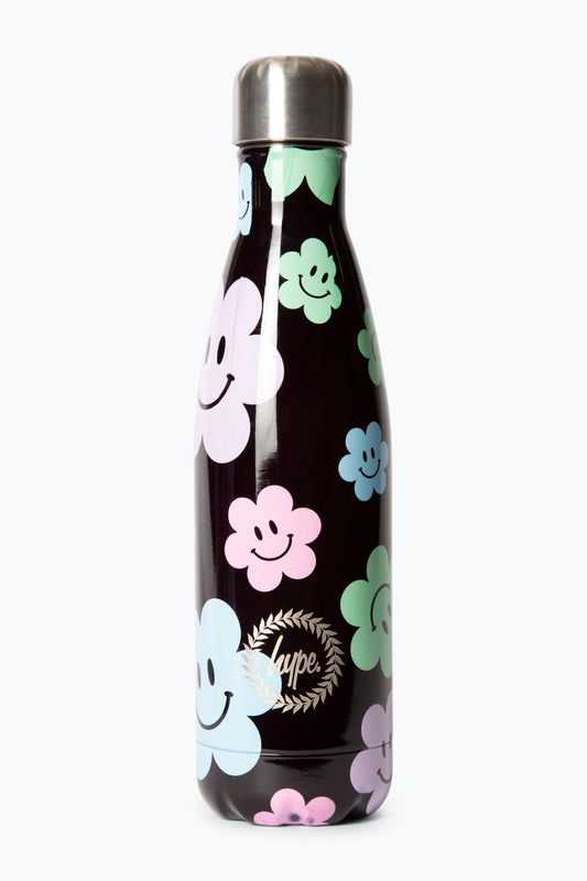 Hype Girls Black Happy Flowers Thermal Water Bottle