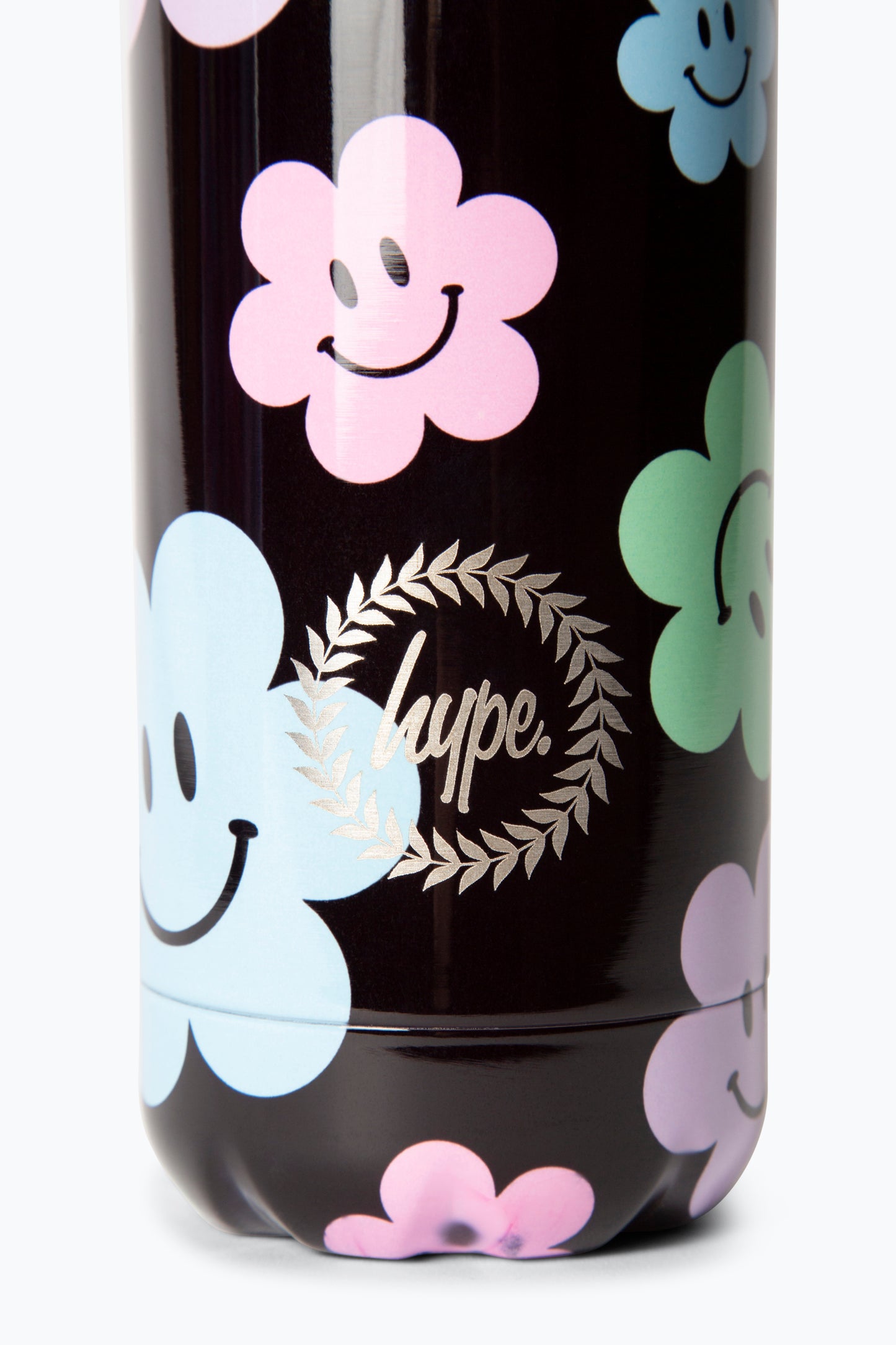 Hype Girls Black Happy Flowers Thermal Water Bottle