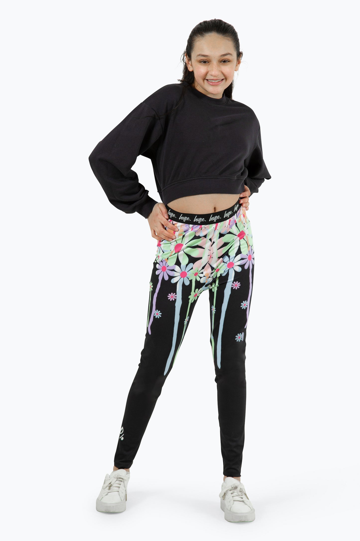 Hype Girls Black Daisy Drip Leggings