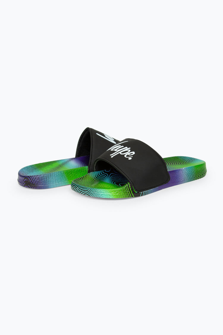 HYPE BOYS MULTI BLACK WAVE SCRIPT SLIDERS