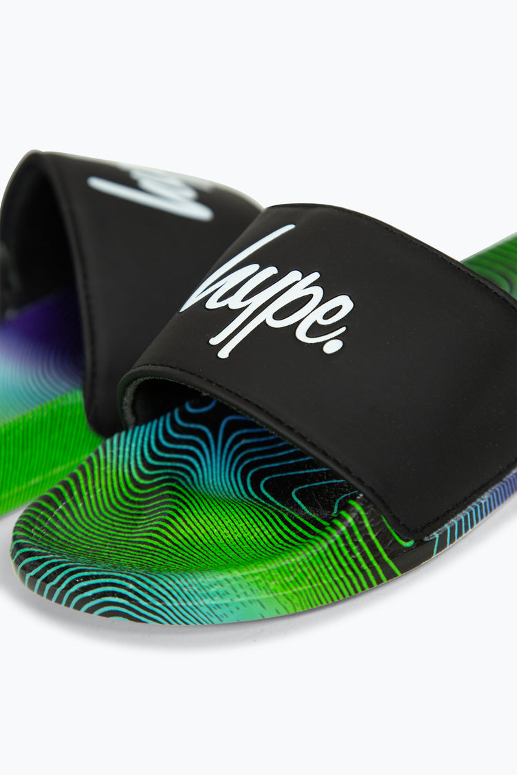 HYPE BOYS MULTI BLACK WAVE SCRIPT SLIDERS