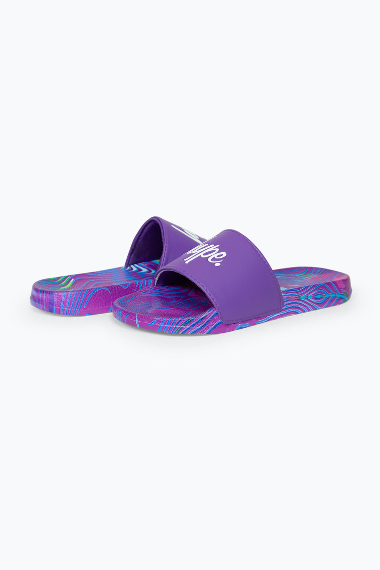 HYPE GIRLS MULTI PURPLE CRAZY WAVE SCRIPT SLIDERS