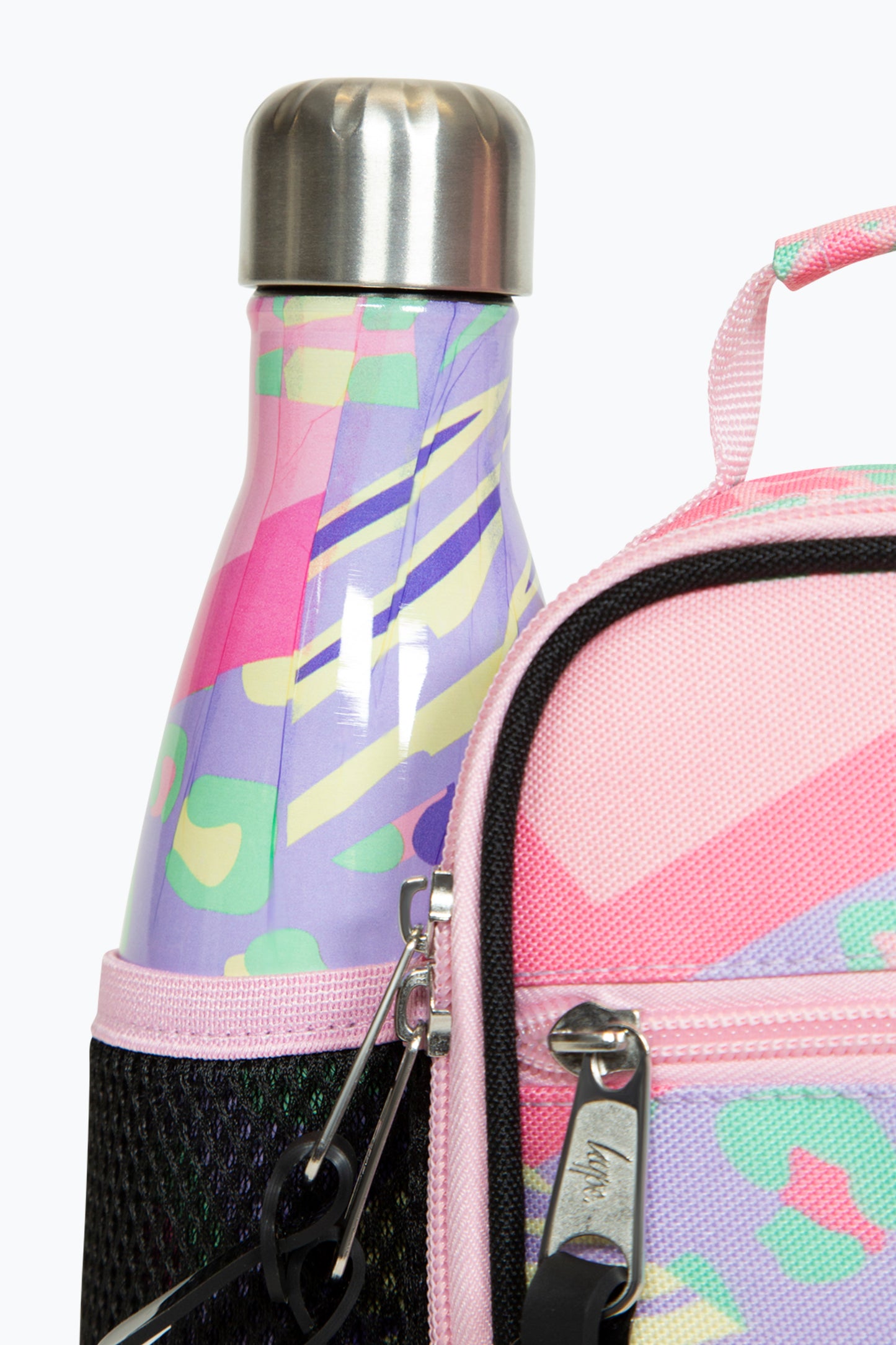 Hype Pink Pastel Prints Girls Lunch Bag Zips & Bottle