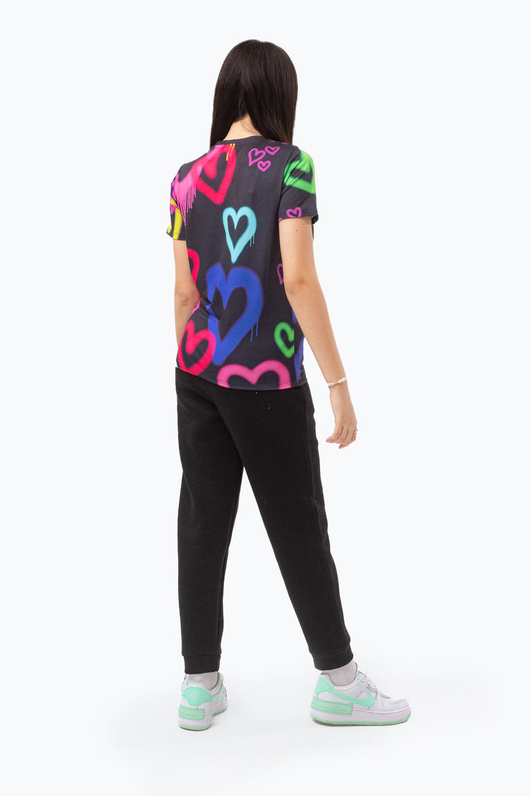 HYPE BLACK GRAFFITI HEARTS T-SHIRT