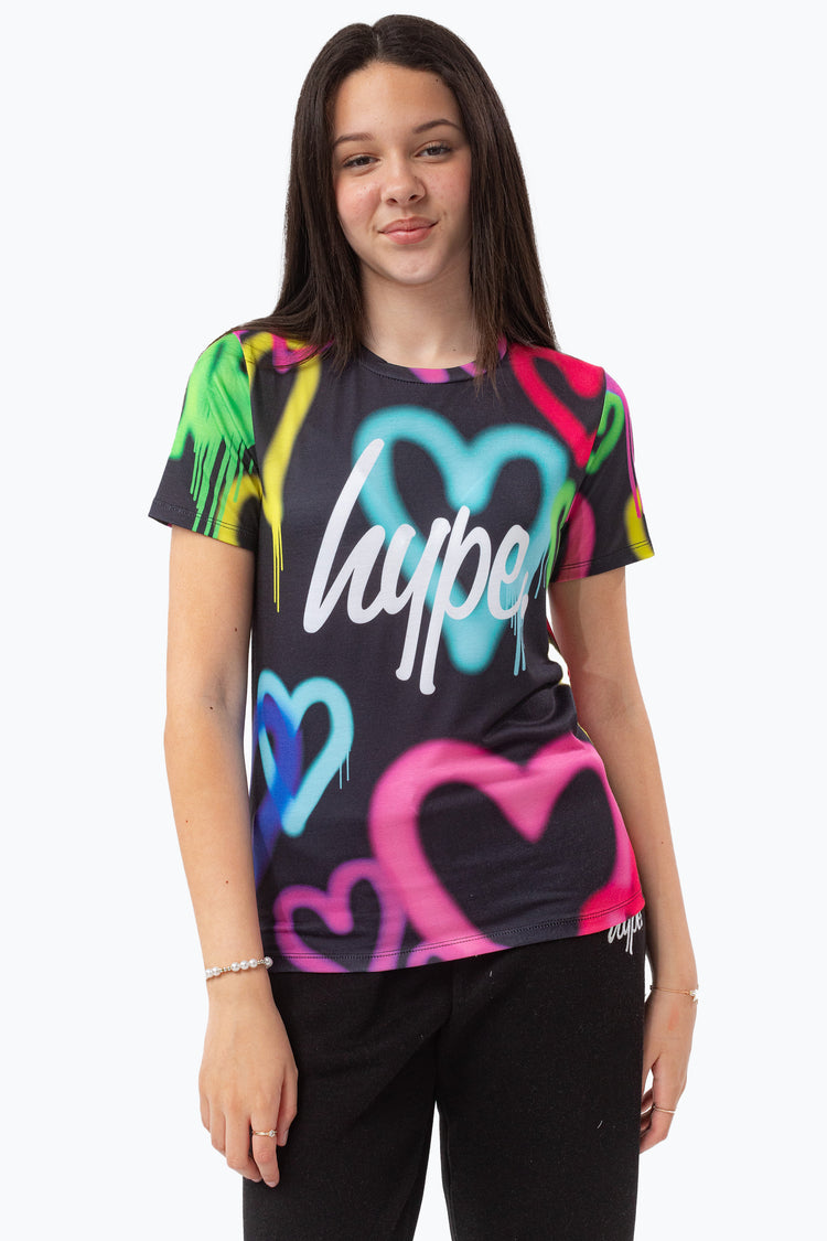 HYPE BLACK GRAFFITI HEARTS T-SHIRT