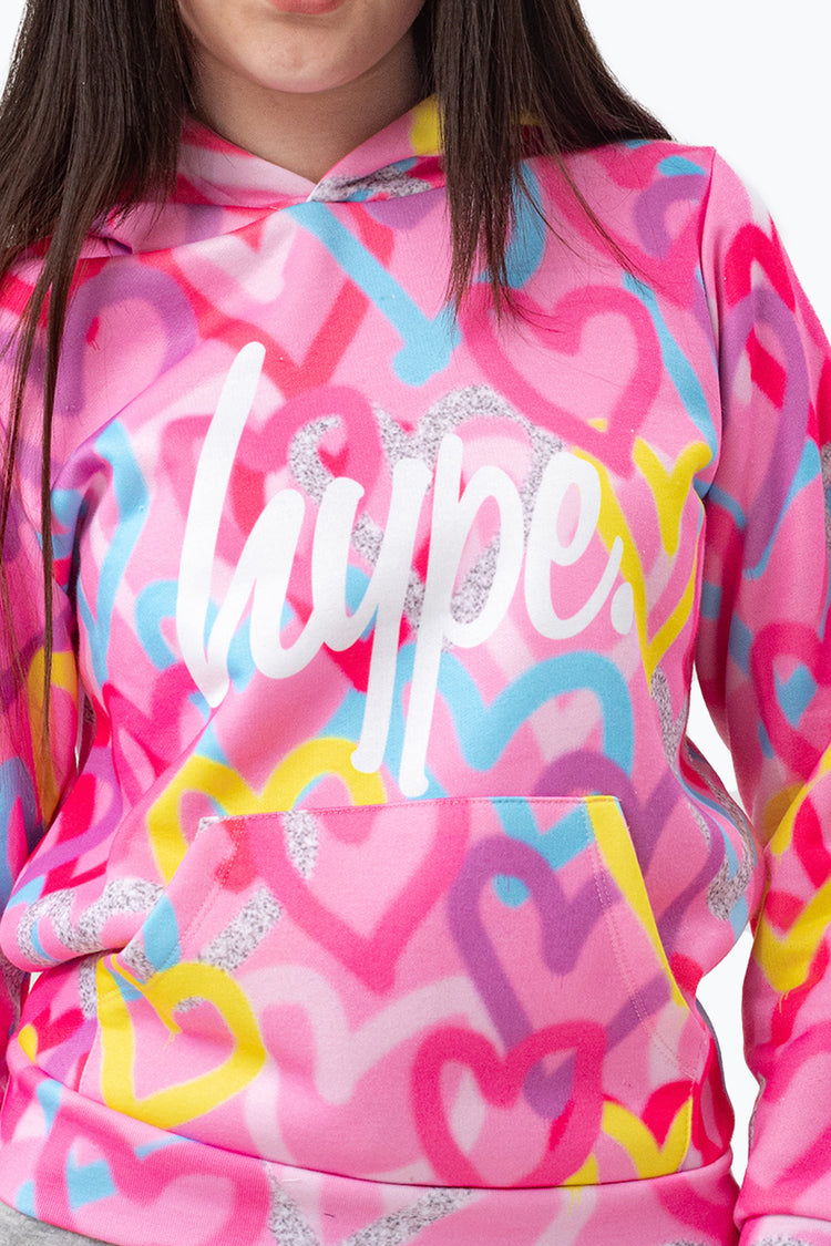 HYPE PINK GRAFFITI HEARTS HOODIE