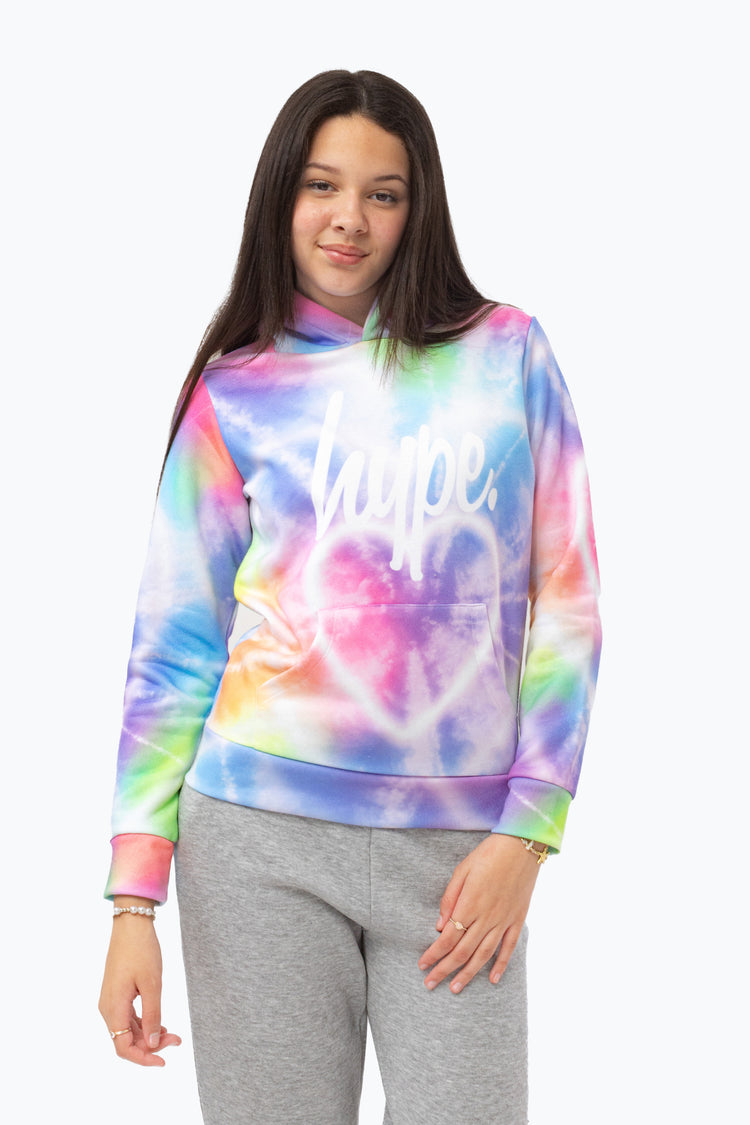 HYPE MULTI HEART TIE-DYE HOODIE