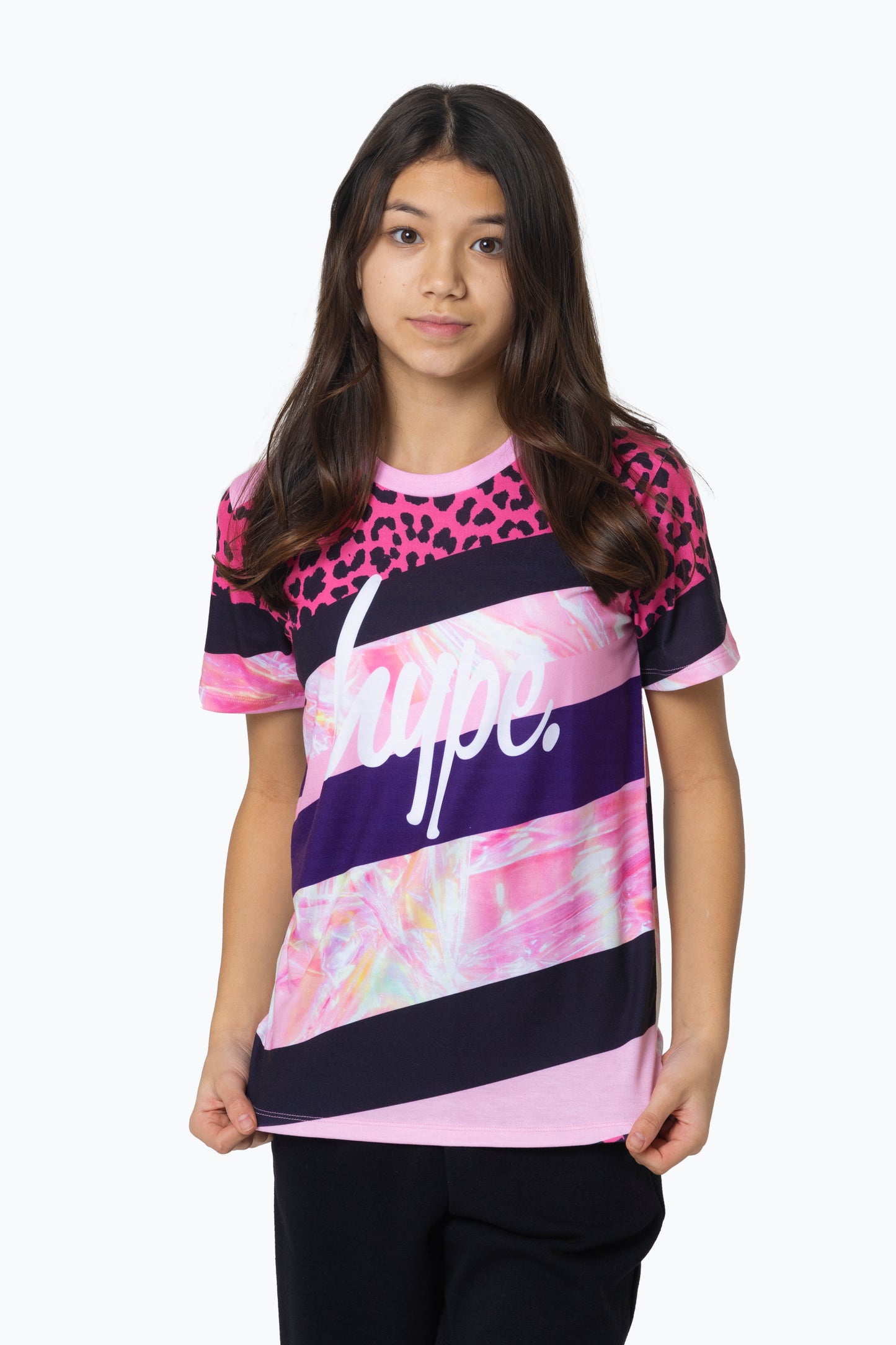 Hype Girls Multi Dark Pink Stripe T-Shirt