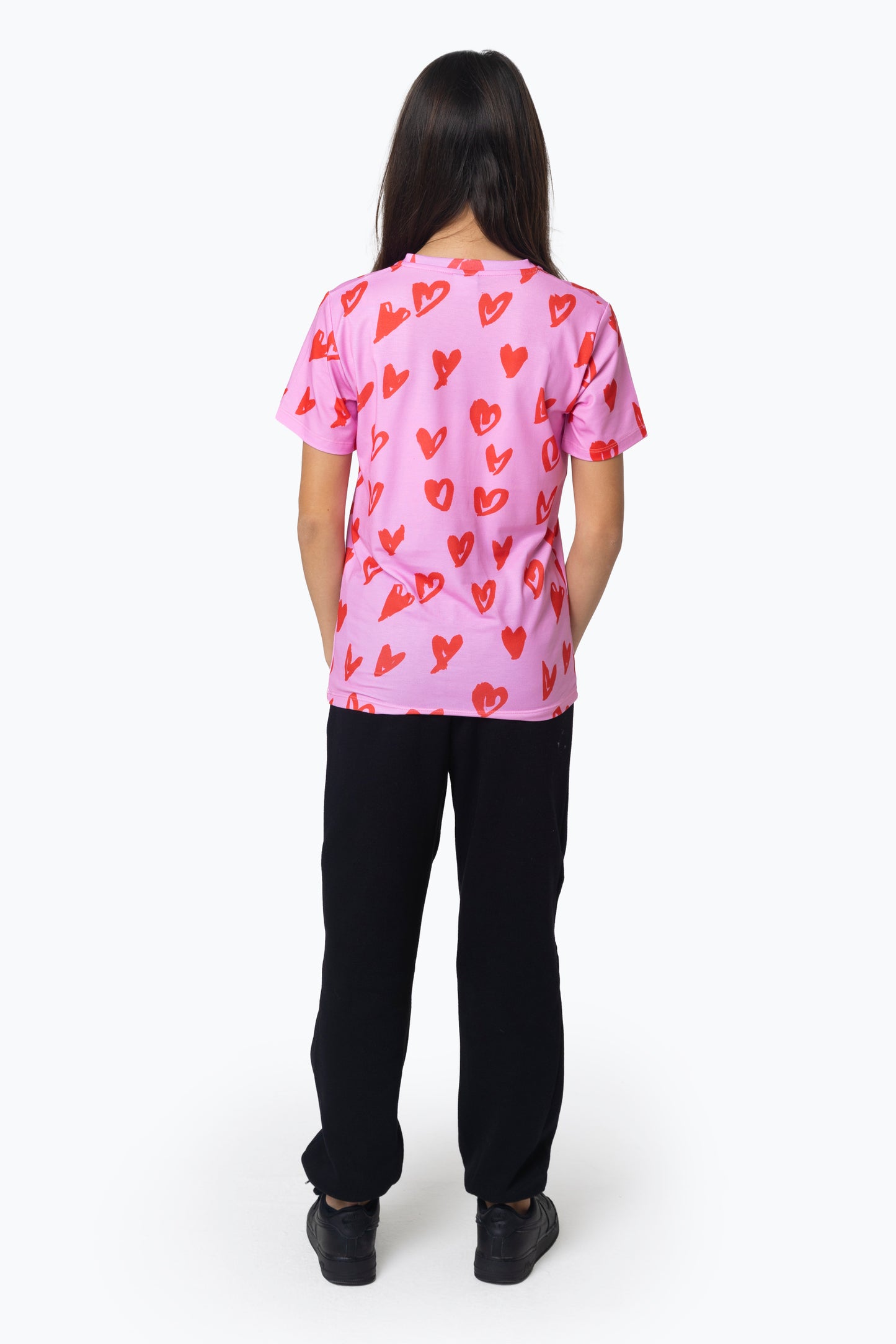 Hype Girls Multi Scribble Hearts Pink T-Shirt