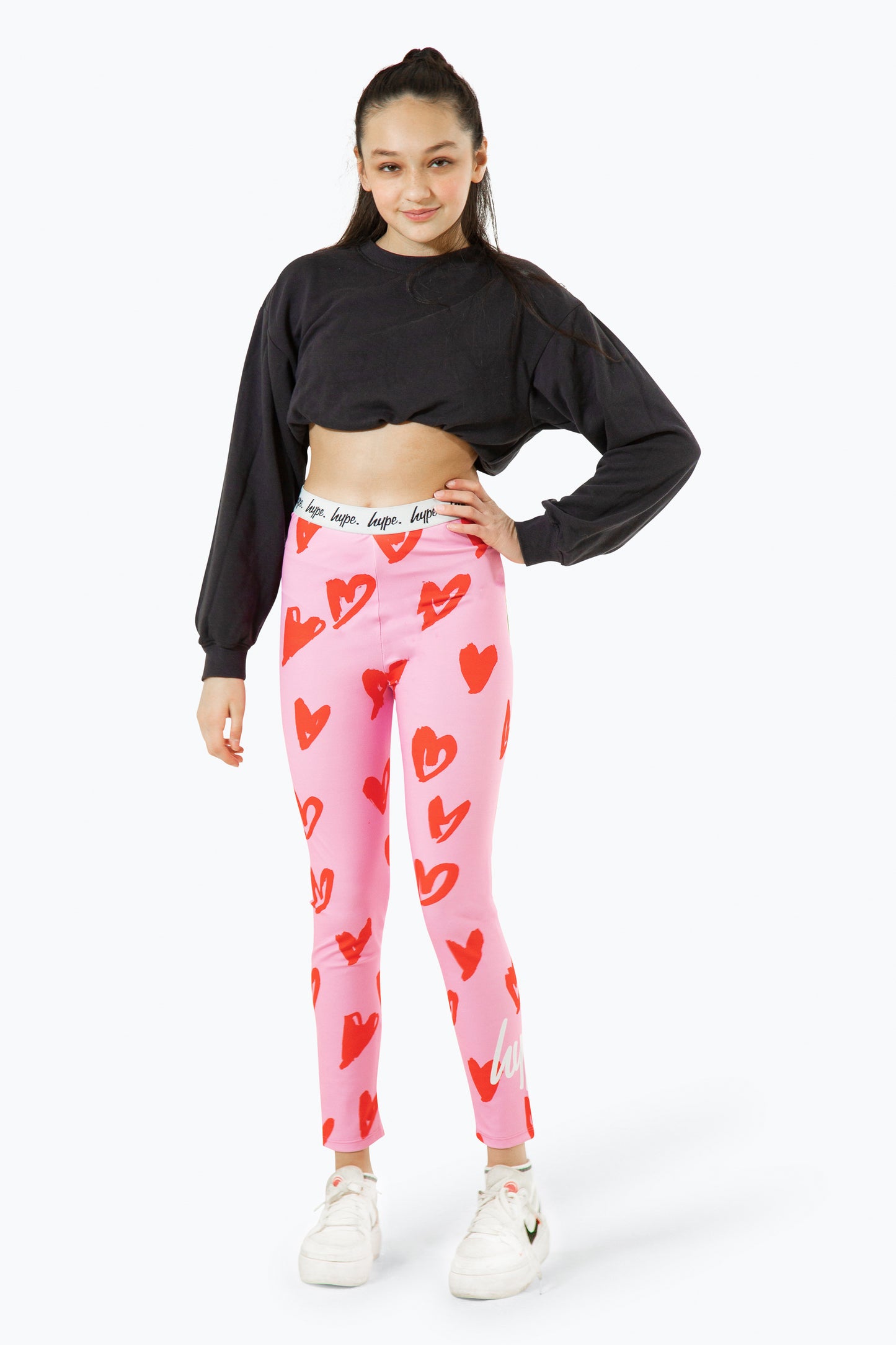 Hype Girls Multi Scribble Hearts Pink Leggings